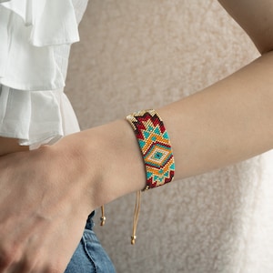 Västerländsk boho-stil pärlarmband, aztekisk indiandesign, handgjorda tribal navajo-smycken, maya-armband, sydväst, inka, gåva till henne