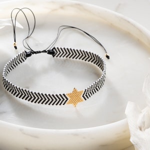 Miyuki Perlen Gold Anhänger Choker Halsband, Zebra gestreifte Halskette, schwarz und weiß, verstellbar, stilvoll, Boho Chic, Festival Accessoires Bild 7