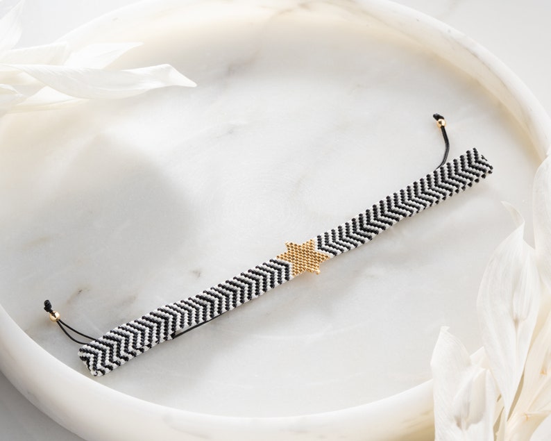 Miyuki Perlen Gold Anhänger Choker Halsband, Zebra gestreifte Halskette, schwarz und weiß, verstellbar, stilvoll, Boho Chic, Festival Accessoires Bild 8