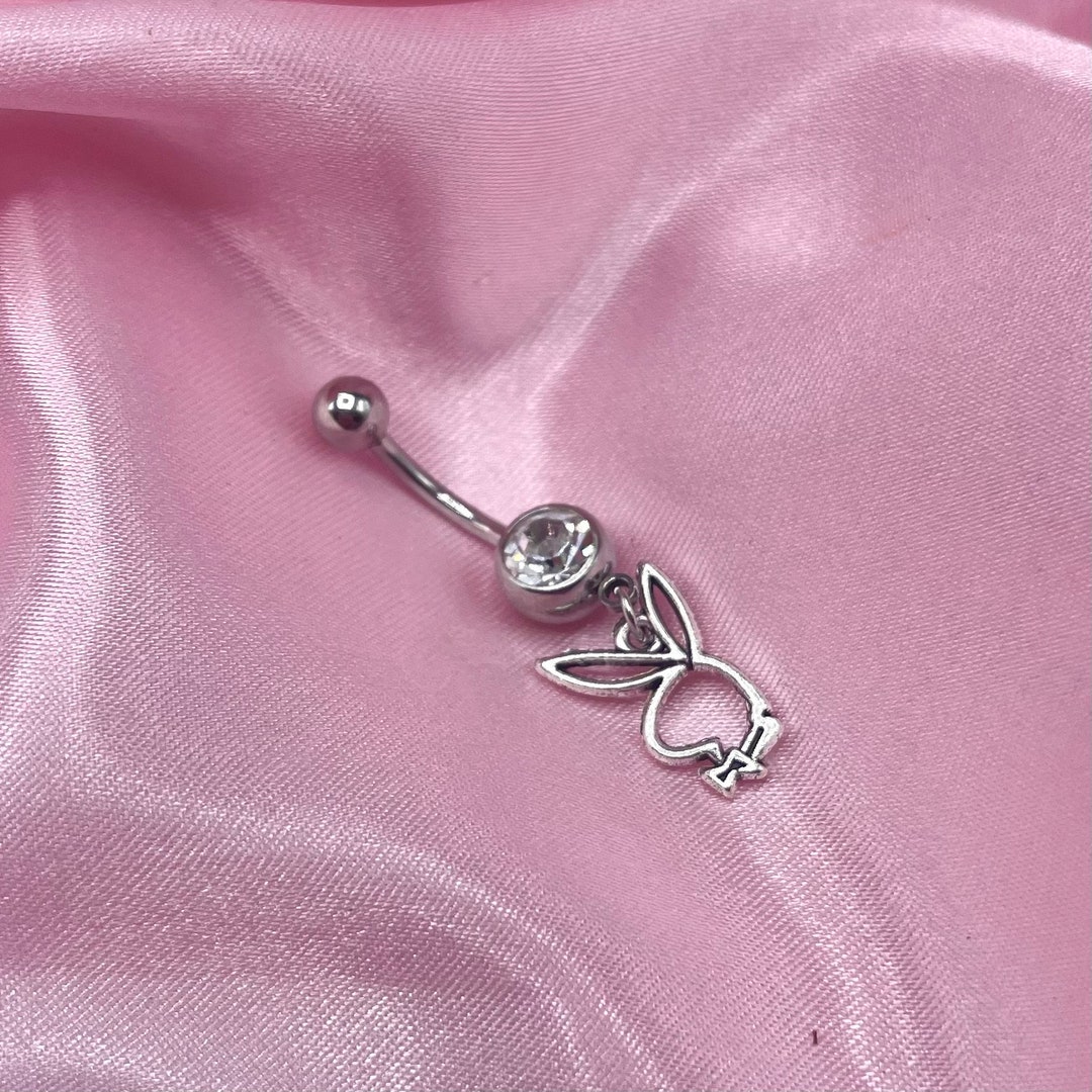 Piercing A Rabbit Surgical Steel Silver Y2k CZ Bunny Rabbit Belly Naval Bar Belly ...