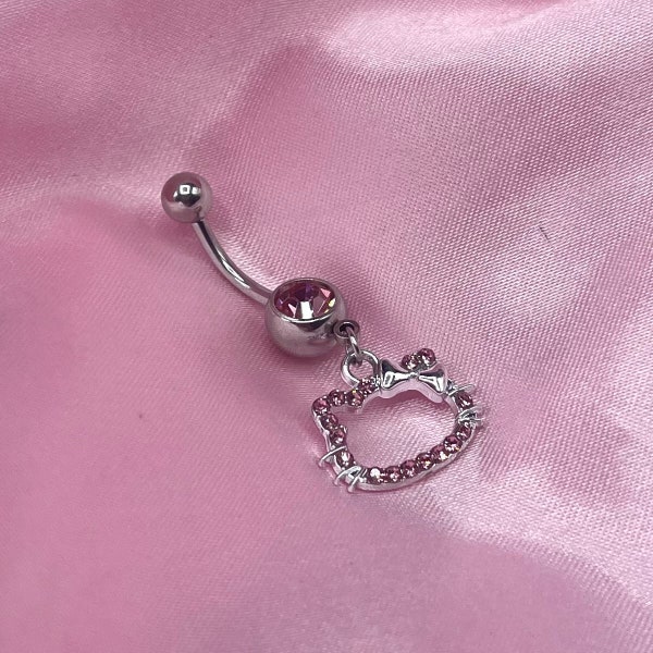 Chirurgenstahl silber | rosa | gold Zirkon diamante CZ kawaii Kitty Bauch Naval Bar