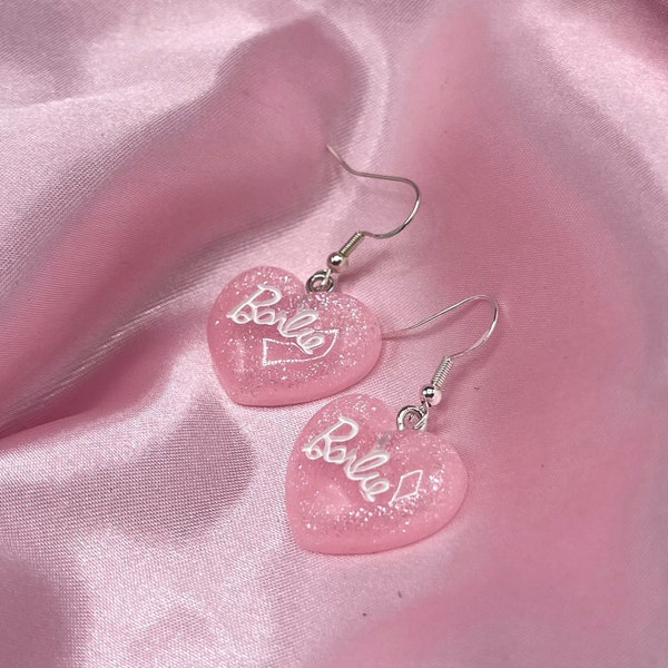 Boucles d'oreilles barbie en argent sterling 925 ans lay2k en résine scintillante et en résine rose