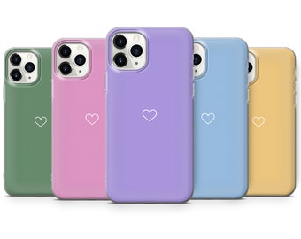 Soft Pastel Heart phone case, Solid Minimalist phone cover iPhone 14,13,12,11,X,Xr,7+,8+,SE, Samsung A52,A72,A51, A12, Galaxy S21,S20FE,S10e