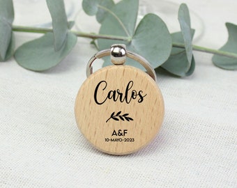 Llavero Personalizado de Madera Redondo para Bodas