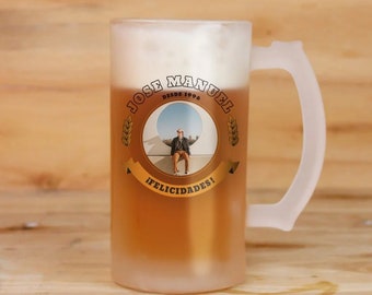 Personalisierter Bierkrug mit Foto, Geburtstagsfeier, Getränkebar, Glas