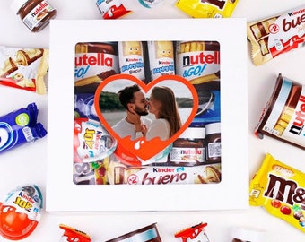 Caja Kinder Personalizada Corazón con Foto Regalo Cumpleaños Aniversario Detalle Chocolate Dulces