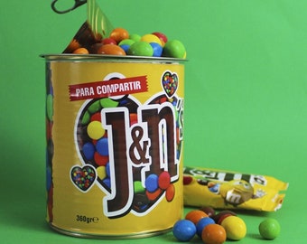 Lata M&M,s Personalizada con Iniciales Regalo para Parejas Cumpleaños Aniversario Chocolate Dulces