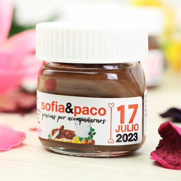 Bote Mini Nutella Personalizado para Bodas, Detalle para invitados, Chocolate, Regalo para boda