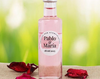 Mini Botella Ginebra Premium de Cereza Personalizada para Boda, Detalle de los Novios