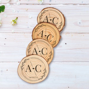 Personalized Wooden Coaster Pack for Weddings, Detail for Guests image 2