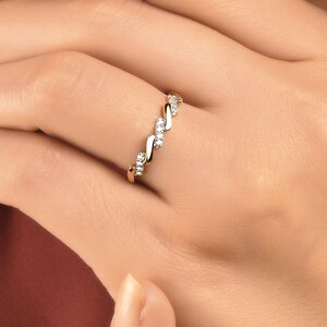 14K Gold Wavy Ring with CZ Stones • Solid Gold Wave Ring • Wave Band Wedding Ring • Anniversary Gift For Her • Minimalist Stackable Ring