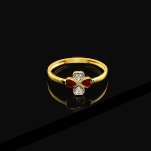 Dainty Red Clover Ring in Gold • 14K Solid Gold Clover Ring • Paved Four Leaf Clover Ring • Lucky Flower Jewelry • Birthday Gift for Women