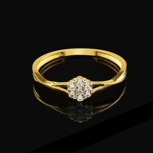 14K Solid Gold Diamond Flower Ring: CZ Daisy Engagement Ring