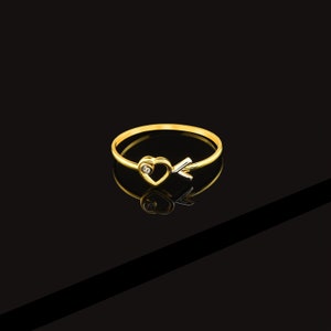 14K Gold Heart Arrow Ring • Your Love is in My Heart Ring • Dainty Open Heart Ring • Arrow Ring • Girlfriend Gift • Minimalist Heart Jewelry