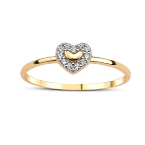 Dainty Open Heart Ring Gold • 14k Solid Gold Pave Heart Ring • Minimalist Heart Shaped Promise Ring • Love Insipred Heart Jewelry for Her
