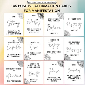 Positive Affirmation Cards for Law of Attraction: Printable Manifesting Kit, Daily Affirmation Deck, Coloring Mandala