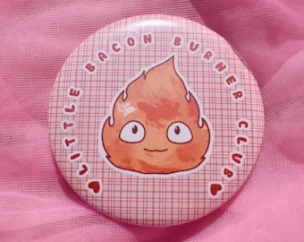 Howl's Moving Castle Calcifer "Little Bacon Burner Club" 2.25 Button Badge