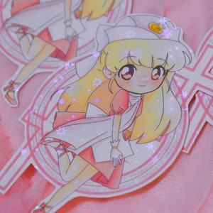 Enfermeira Angel Ririka SOS Adesivo de vinil holográfico de 4"