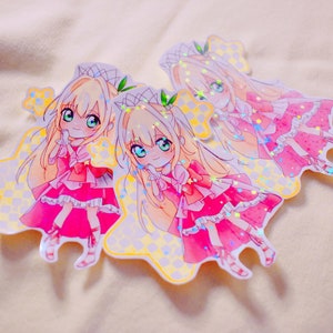 Pegatina holográfica de vinilo Kamichama Karin de 8,9 cm