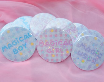 Pastel "Magical Girl/Boy/User" 2.25" Holographic Button Badge