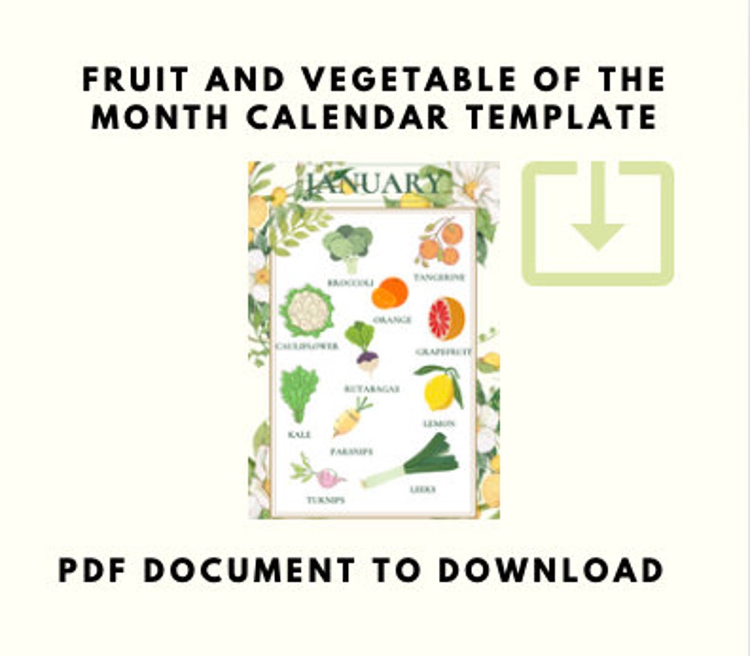 Fruits and Vegetables of the Month Calendar Template Etsy