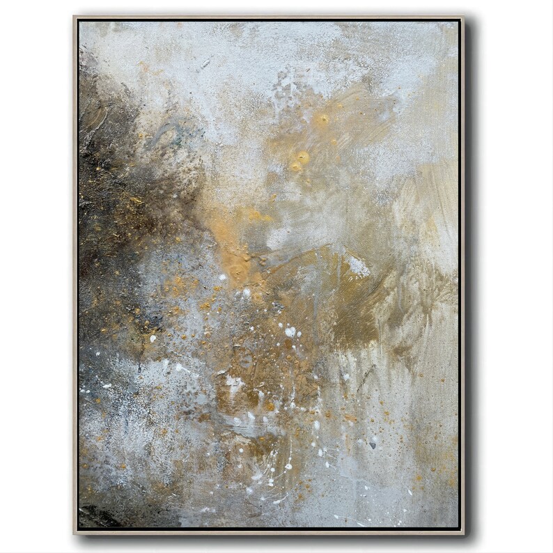 Golden Modern Abstract Art Oil Painting Gray Large Abstract Etsy