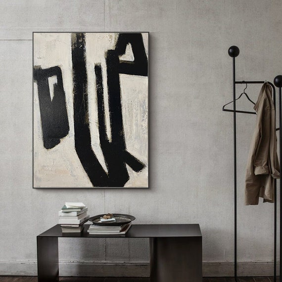 Black and White Abstract Wall Art Painting Black Lines Etsy