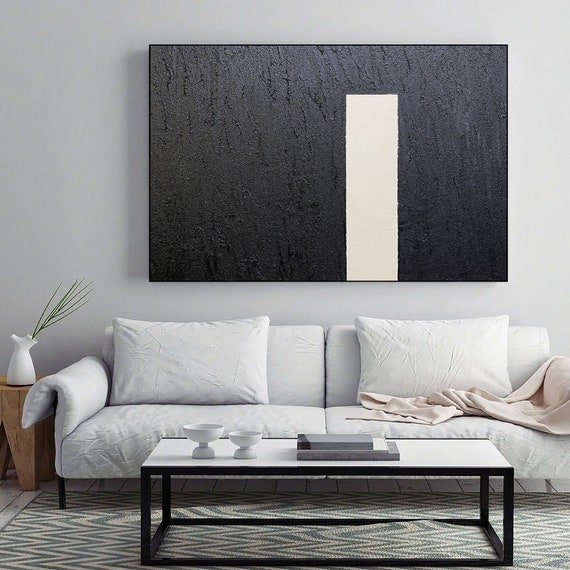 Black and White Abstract Geometric Painting Modern Minimalist Etsy