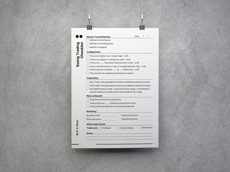 Swing Trading Checklist - Printable Vertical A4 Checklist for Trading ...