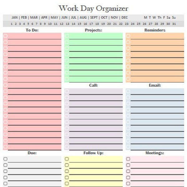 Editable Daily Planner | Printable Daily Planner | Work Day Planner | Work Day Organizer | ADHD Planner | ADHD Organizer | Editable Planner