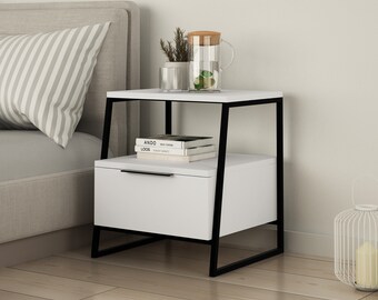 Bedside table minimalist, modern, wooden bedside chest of drawers, bedside table white