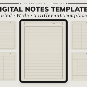 Minimalist Digital Note Templates for Ipad & Tablet - Ruled, Wide, Cornell, Student, Teacher, College Study Notes GoodNotes Notability PDF