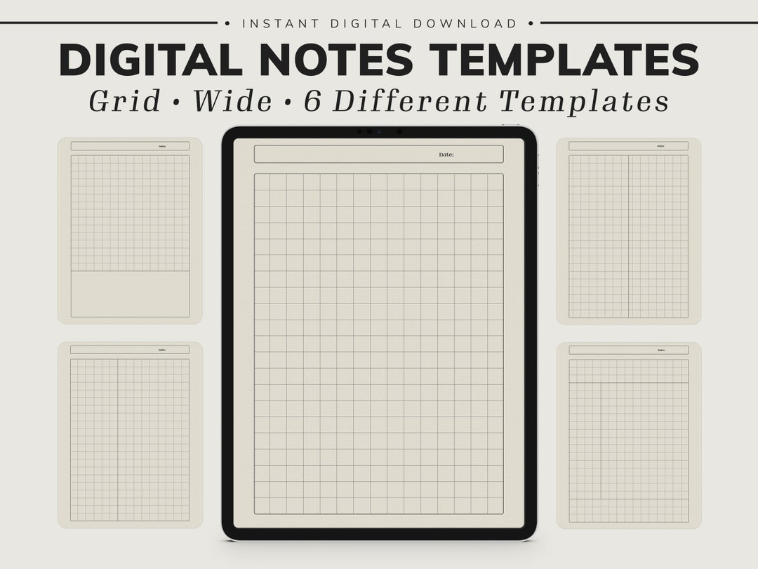 Minimalist Digital Note Templates for iPad & Tablet - Grid, Wide ...