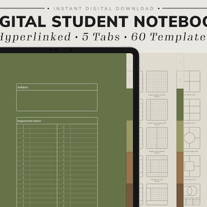 Minimalistyczny cyfrowy notatnik z hiperlinkami 60 szablonów na iPada i tablet - Notatki do nauki dla studentów, nauczycieli i studentów GoodNotes Notability PDF