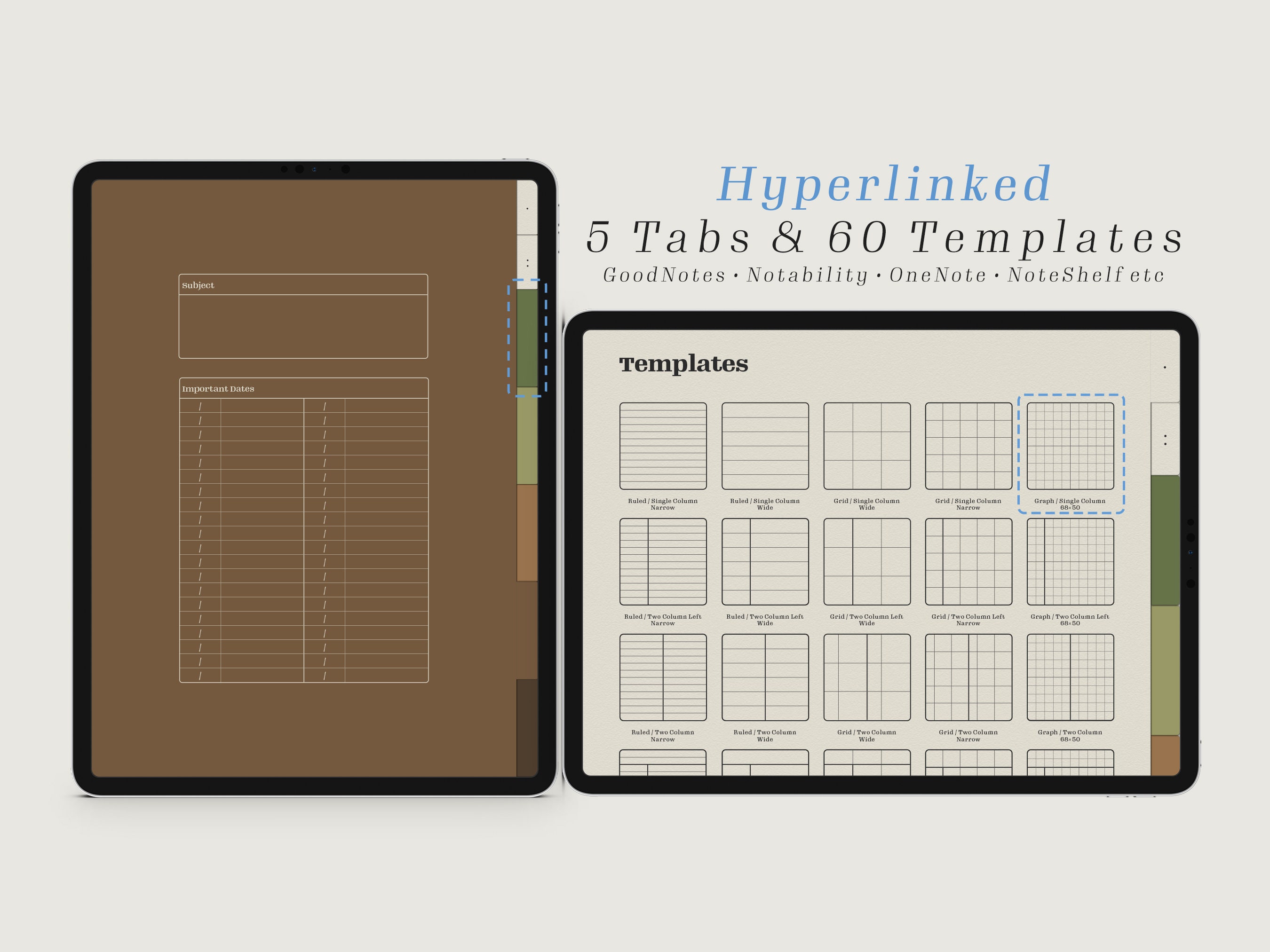 Minimalist Digital Hyperlinked Notebook 60 Templates for iPad & Tablet ...