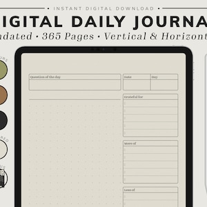 Minimalist Digital Daily Bujo Journal Undated 365 Days for Ipad & Tablet - GoodNotes Notability Noteshelf PDF Mindful Gratitude Affirmation