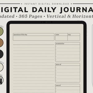 Minimalist Digital Daily Journal Undated 365 Days for Ipad & Tablet - GoodNotes, Notability, Noteshelf PDF, Mindful, Gratitude, Affirmation