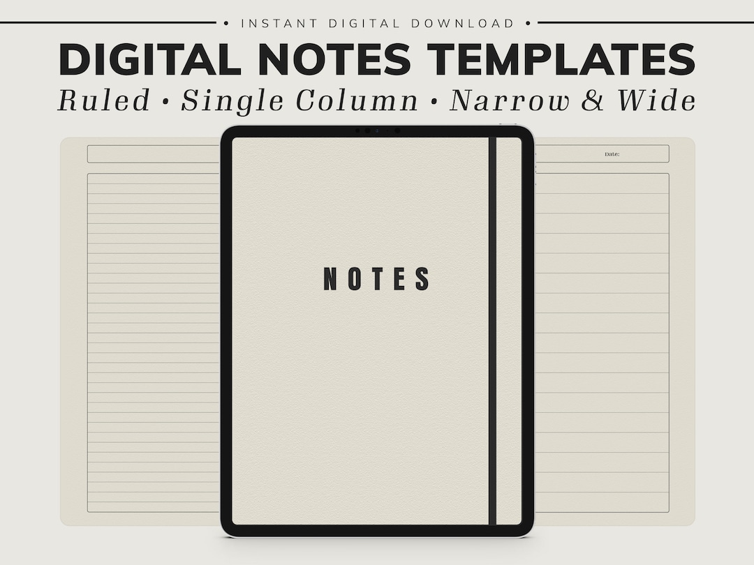 Minimalist Digital Note Templates for iPad & Tablet - Ruled, Narrow ...