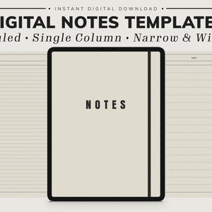 Minimalist Digital Note Templates for Ipad & Tablet - Ruled, Narrow, Wide, Student, Teacher, College Study Notes GoodNotes Notability PDF