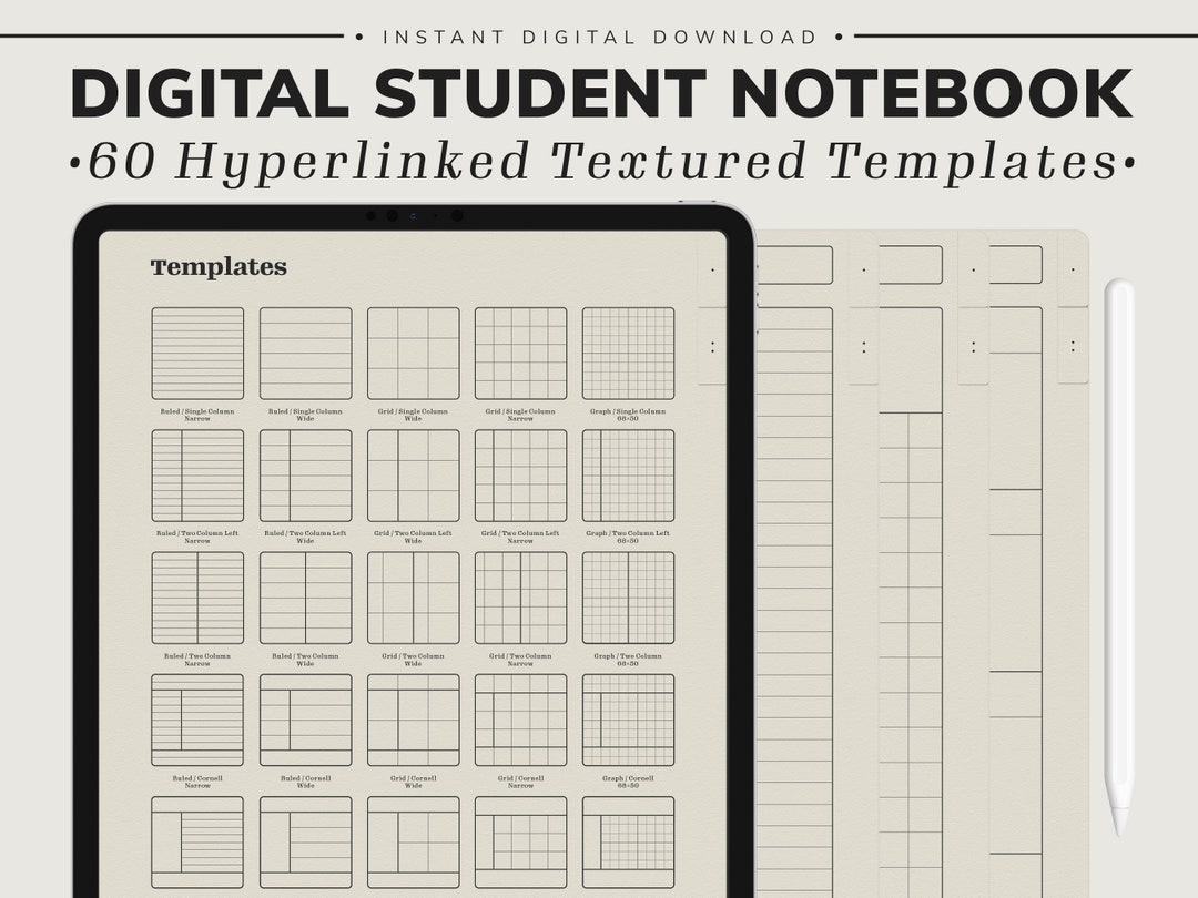 Minimalist Digital Hyperlinked Notebook 60 Templates for iPad & Tablet ...