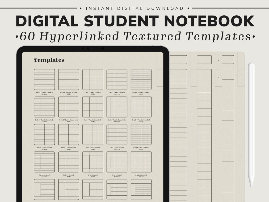 Minimalist Digital Hyperlinked Notebook 60 Templates for iPad & Tablet ...