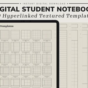 Minimalistyczny cyfrowy notatnik z hiperlinkami 60 szablonów na iPada i tablet - Notatki do nauki dla studentów, nauczycieli i studentów GoodNotes Notability PDF
