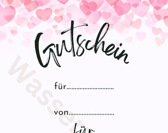 Gutschein Herzen, digital zum Ausdrucken, Gutschein Hochzeitstag, Gutschein Valentinstag, Gutschein Jahrestag, PDF in A4, Zum Ausdrucken