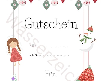 Digitaler Gutschein 'Weihnacht', zum Ausdrucken in A4, Last Minute Weihnachtsgeschenk, Gutschein Weihnachten, Gutschein zum Ausdrucken