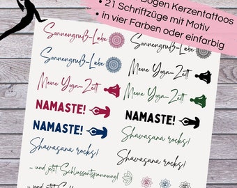 Kerzentattoos Yoga | Deko Yoga, für Yoga-Kerzen, Wasserschiebefolie, 1x DIN A4 Bogen, Geschenk Yoga