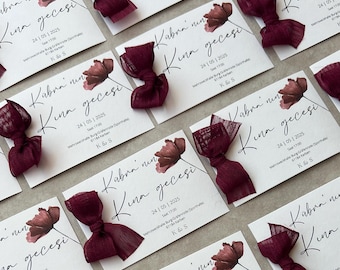 Henna invitation cards with bow / Fiyonklu Kına davetiyesi, Henna invitation, Henna Night, Kına Gecesi, celebration, invitation, wedding party