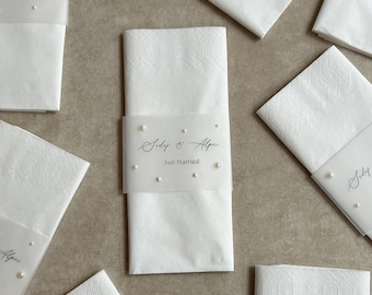 Personalized napkins with pearls for weddings, engagements, civil ceremonies, table decorations, bachelorette parties