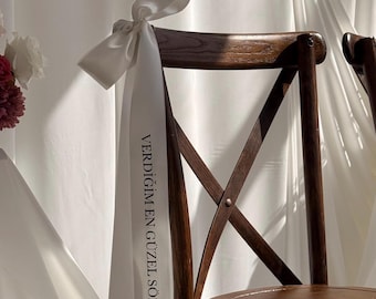 Cinta de satén con letras | Decoración de sillas para bodas | Lazos y cintas personalizadas | Decoración de sillas nupciales | Lazos para sillas | Decoración de compromisos | Atelza