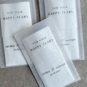Lenços personalizados, Para as lágrimas de alegria, Para suas lágrimas felizes, Casamento, Cartório, Casamento, Batismo, Henna, Kına, Aniversário