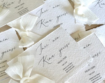 Henna invitation cards / Kına Davetiyesi made of handmade paper with bow